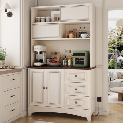 71" Kitchen Pantry Cabinet With Built-in Charging & Microwave Shelf