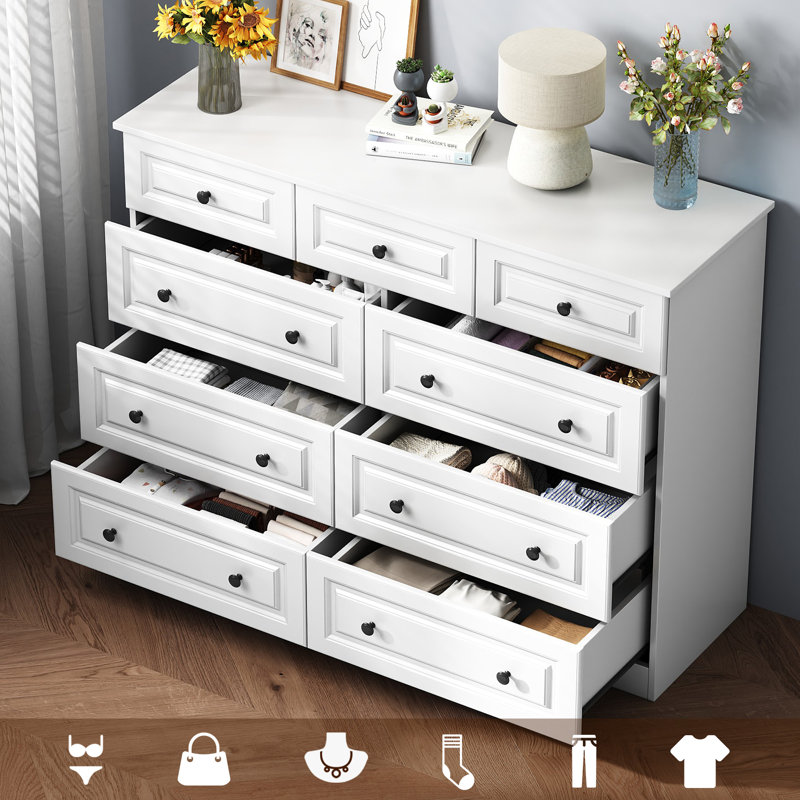 49.6'' W 9-drawer Double Dresser, White