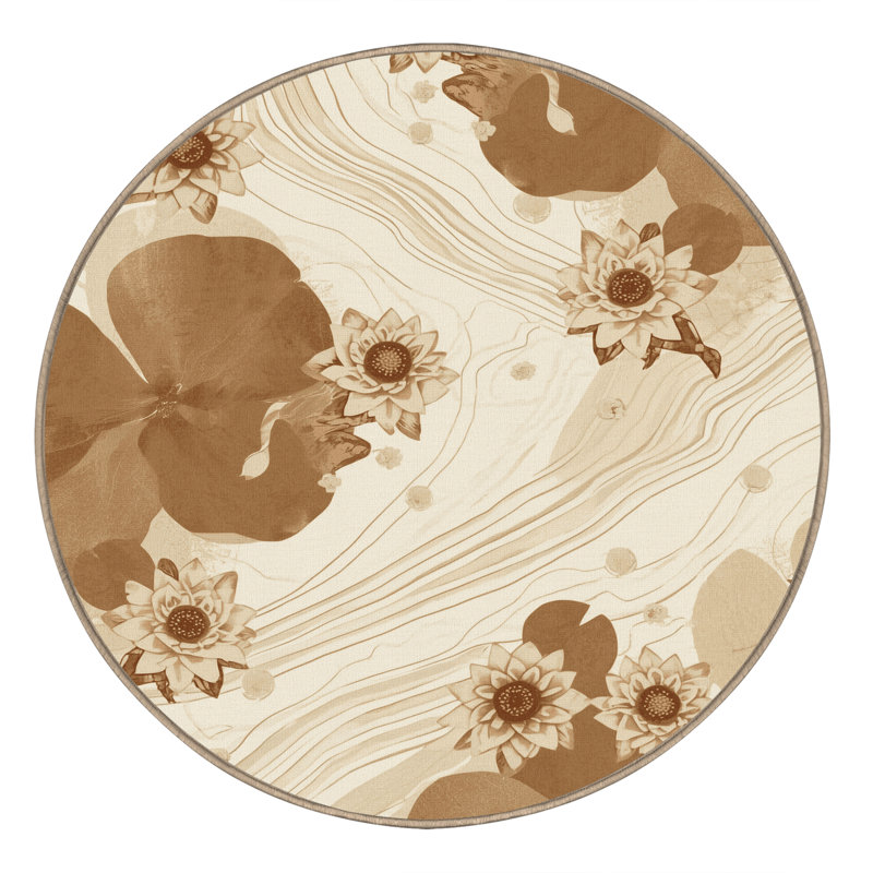 Tapis beige classique lavable à la machine Pegah, Rond 8 pi