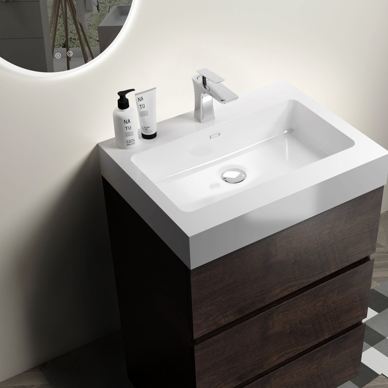 Meuble-lavabo de 36 po avec lavabo, rangement luxueux, finition élégante, lavabo à objets moderne, Noyer, 24", Blanc