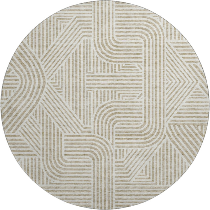 Premium Machine Washable Prisco Beige Rug, Round 8'