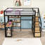 Lit mezzanine en métal avec bureau intégré et tablettes de rangement