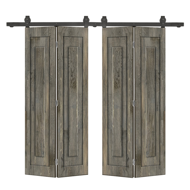 Ensemble de quincaillerie pour porte de grange coulissante double 1 panneau, Gris patiné, 68 po x 84 po
