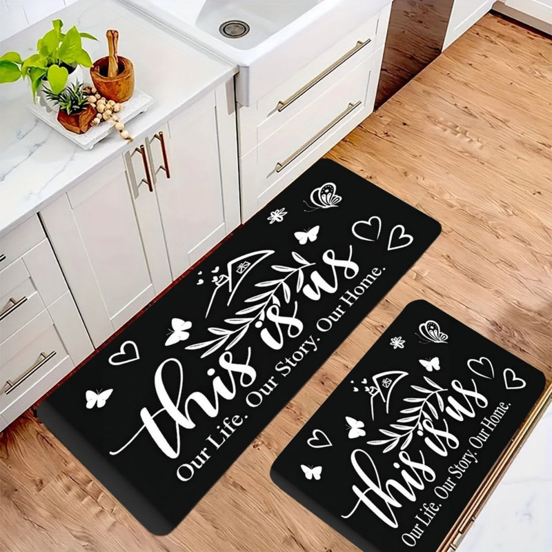 Kitchen Living Room Entry Home Quote Print Black White Kitchen Mats 2 Pcs