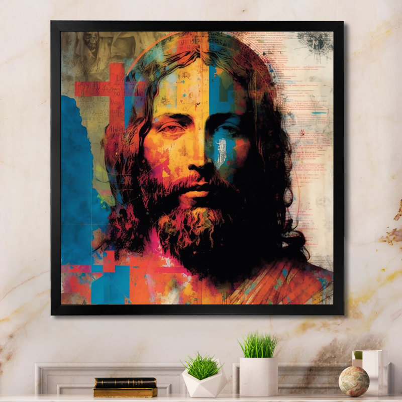 Pop Art Portrait de Jésus III, Impression noire sur toile encadrée, H 36 po x l 36 po x P 1,5 po