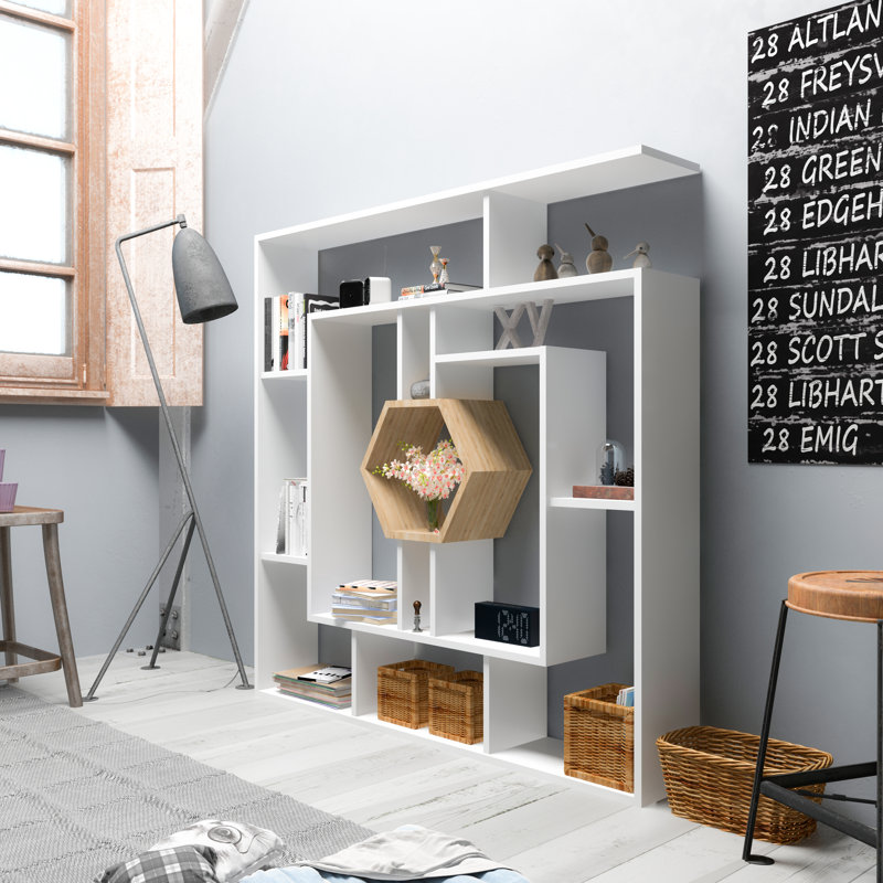134cm H x 134cm W Geometric Bookcase, White/Oak