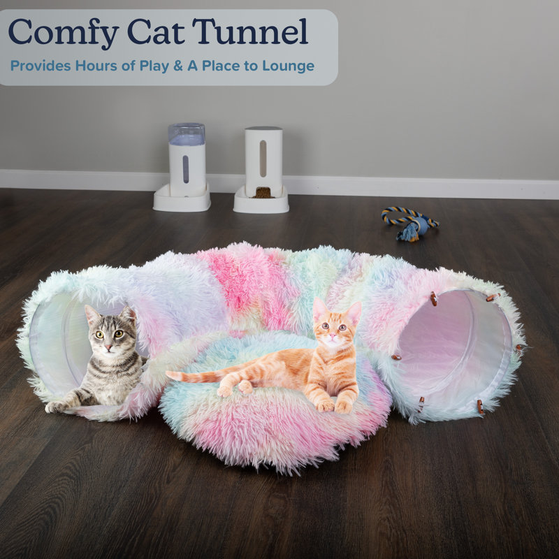 Rainbow Plush 3FT Cat Tunnel Bed with Toys