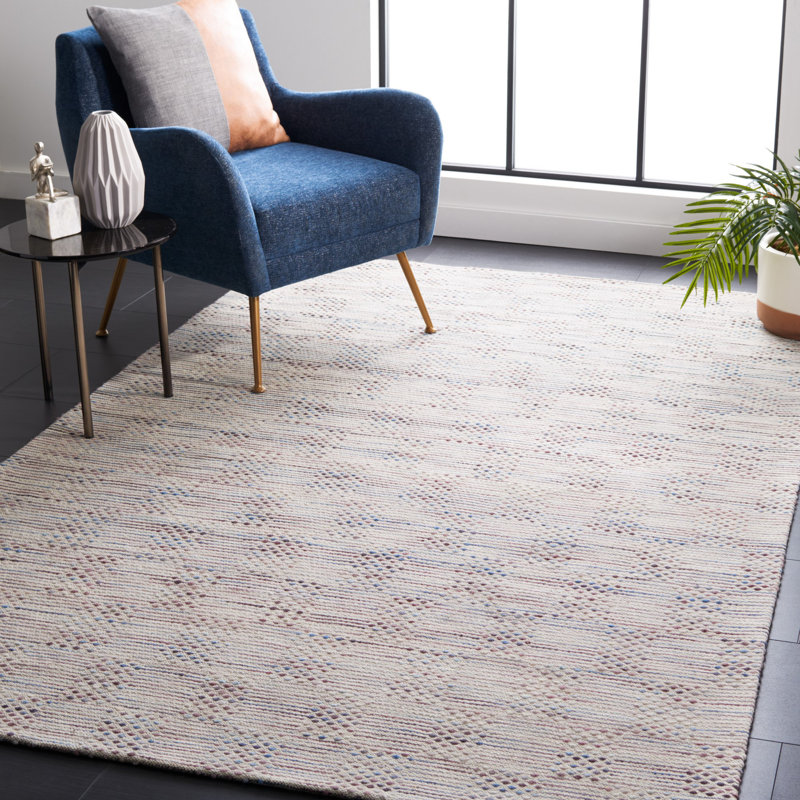 Laureldale Hand Woven Wool/Cotton Abstract Rug in Beige/Blue, Rectangle 5' X 8'
