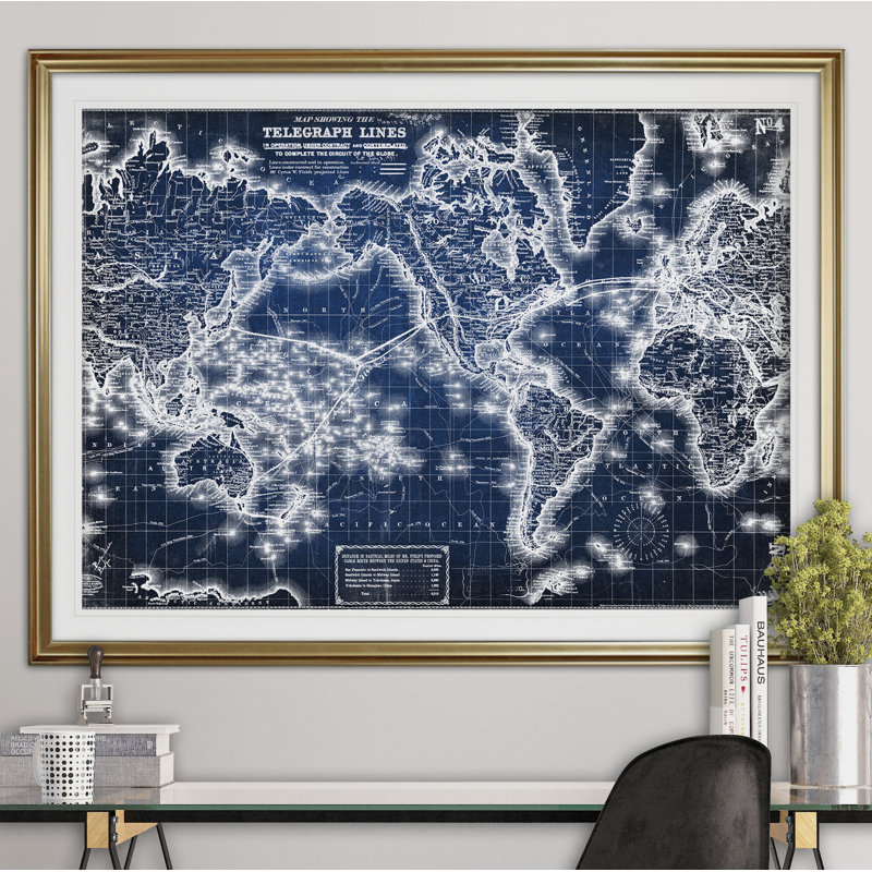 Carte du monde rétro, impression sur l’image vii', H 28 po x l 38 po x P 1,5 po, Or