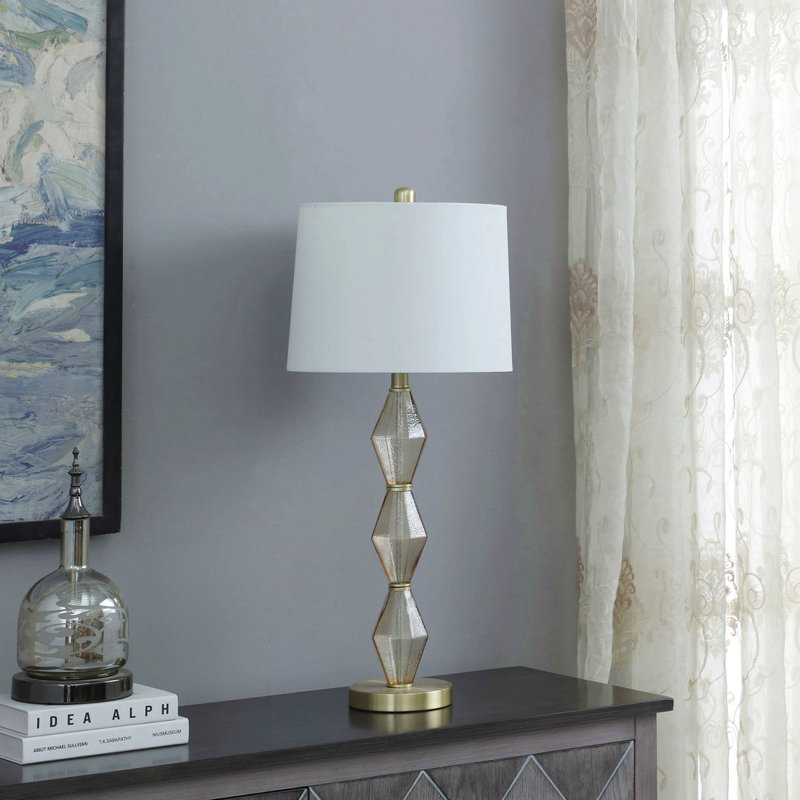 Lampe de table 29,5 "Moderne, Métal, Lin lin, Or brossé