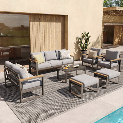Aluminum 7 Piece Patio Set, 9- Person Outdoor Seating Group with Olefin Cushions