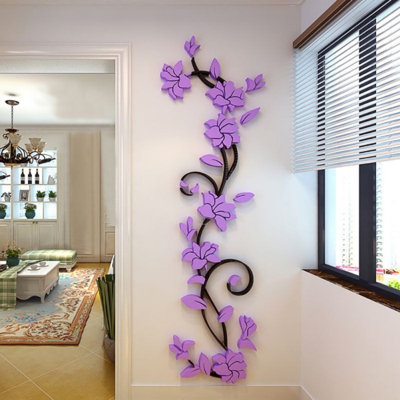 3D Rose Vine Wall Decor, Suitable for living rooms, bedrooms, sofas & TV backgrounds, Features embossed texture, self-adhesive design, water-resistant material, Ideal for decoration & gifting, 39(H)Ã—11(W) inches, Left