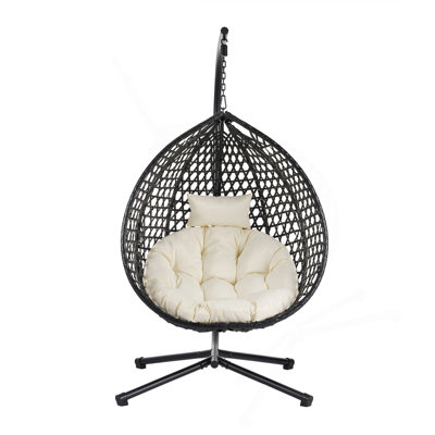 Chaise hamac robuste avec support, chaise à œufs suspendue durable avec tissage en rotin, balançoires intérieures et extérieures confortables avec coussin doux et amovible, convient au balcon, à la chambre à coucher ou au jardin