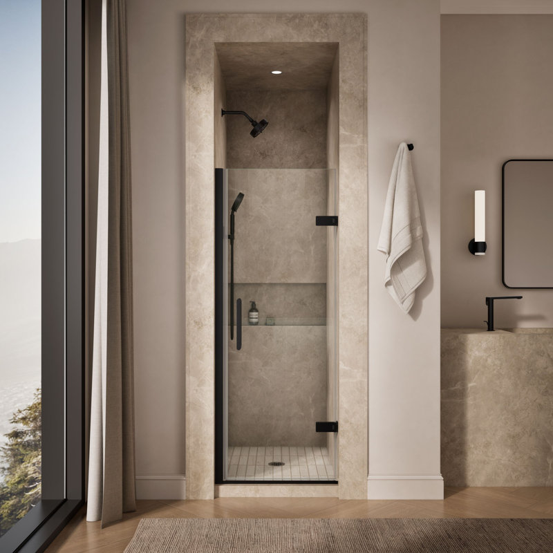 Composed 27-5/8-In28-3/8-In W X 71-1/2-In H Frameless Pivot Shower Door With 3/8-In Crystal Clear Glass And Back-To-Back Vertical Door Pulls