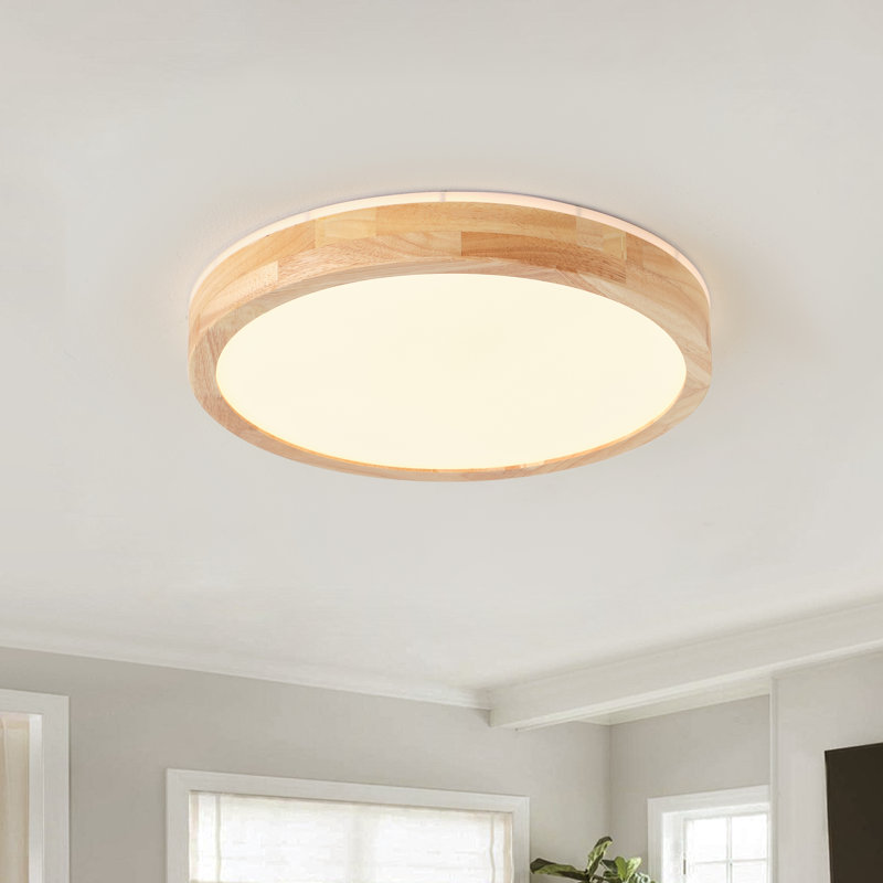 Dimmable Wood LED Flush Mount Ceiling Light, 5CCT 3000K-6000K Modern Round Close to Ceiling Lighting Fixtures for Bedroom, Kitchen, Hallway, Laundry Room