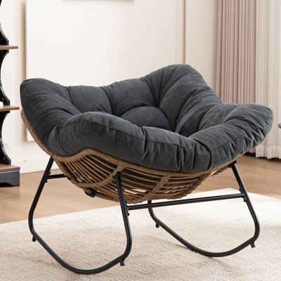 Black Rocking Chair Made Of Chenille - Helps Stress And Fatigue, Multi Functional For Different Spaces Chair, Chenille, Functional, Indoor Outdoor