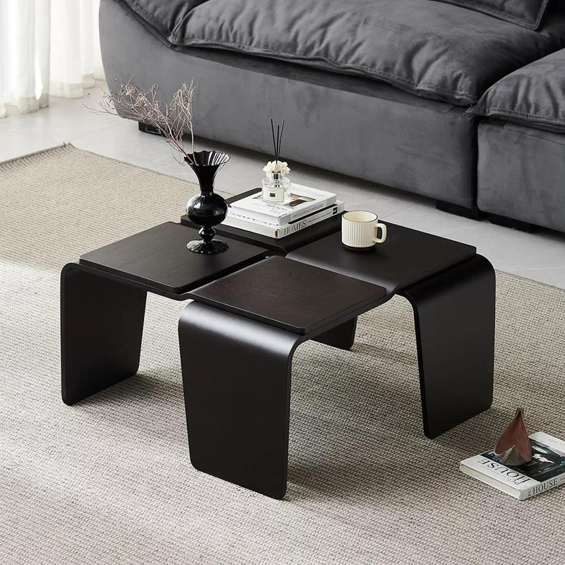Solid wood exquisite creative simple tea table, Black