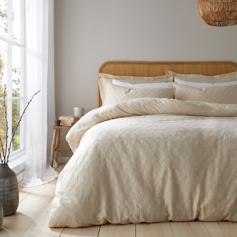 Waffle Cotton Circle 100% Cotton Duvet Cover Set with Pillowcases, Super King Duvet Cover + 2 Standard Pillowcases, White