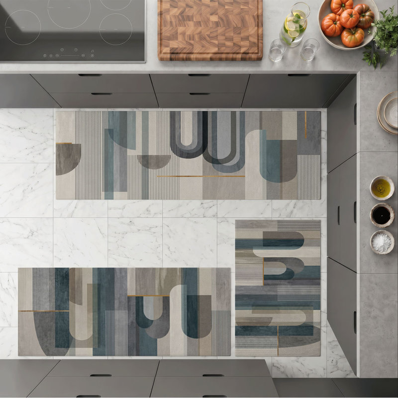 Geometric Stripes Non-Slip Washable Kitchen Mats