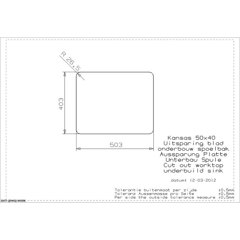 44cm x 54cm Single Bowl Kitchen Sink