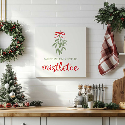 12" x 12" Festive Mistletoe I Print on Canvas in a American Maple Frame