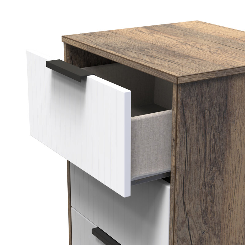 Atsumi 45cm W Manufactured Wood Bedside Table, White Matt/Vintage Oak