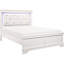 Lit double glamour blanc pleine grandeur avec tête de lit tapissier en similicuir à boutons et texture alligator pour la décoration