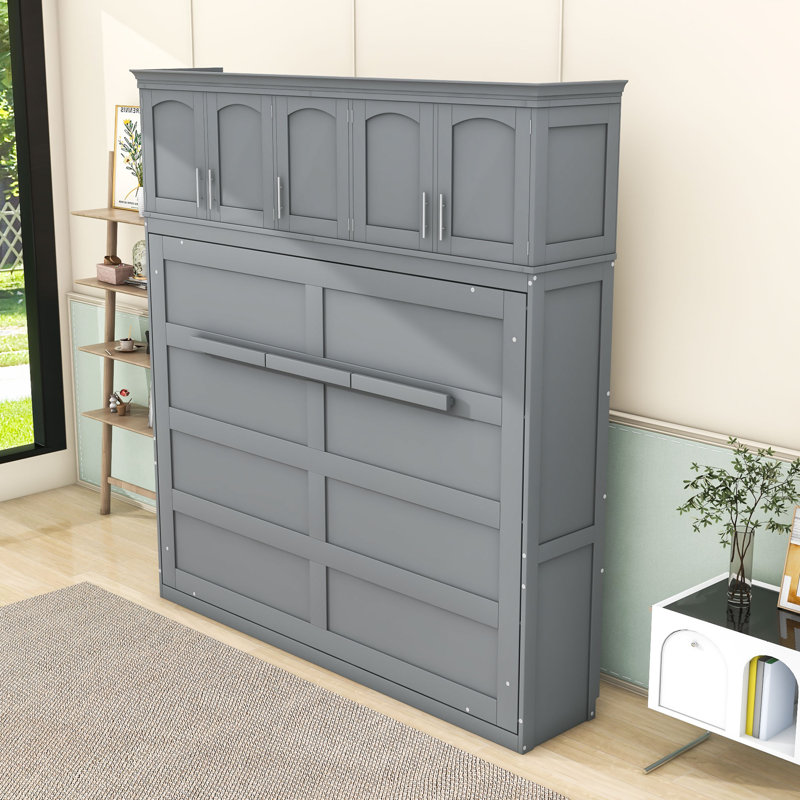 Murphy Bed with Space-Saving Comfort Shelves, Gray, Full / Double