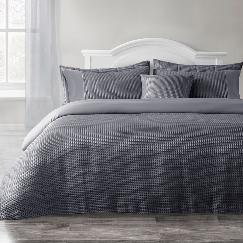 Classic Waffle Weave Plain Cuff Duvet Set, 200 x 200 cm