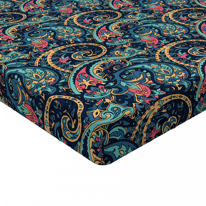 Microfiber Paisley Fitted Sheet, Full Fitted Sheet, Blue, Paisley 2