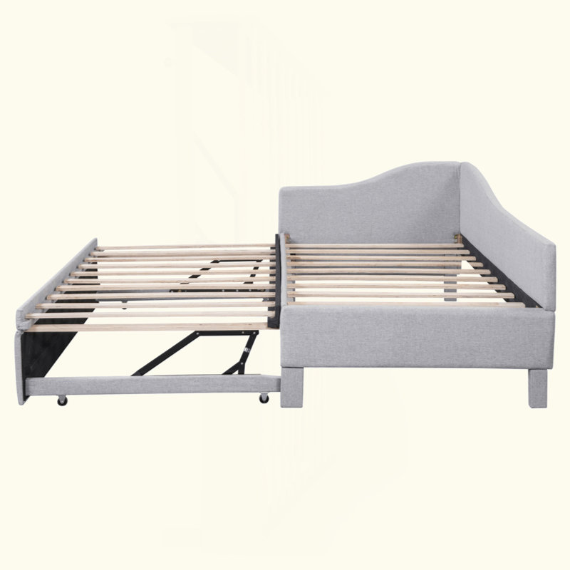 Upholstered L-Shaped Upholstered Daybed With Pop Up Trundle, Gray