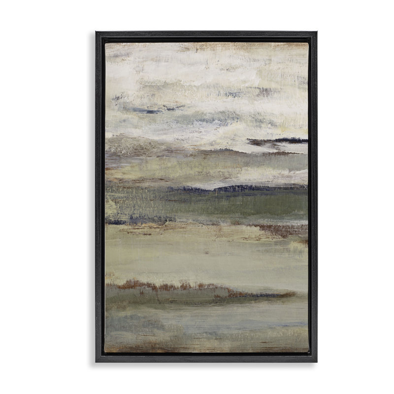 Cadre flottant abstrait avec couches de la terre, design par Lanie Loreth, Cadre flottant noir de jais, H 25 po x l 17 po