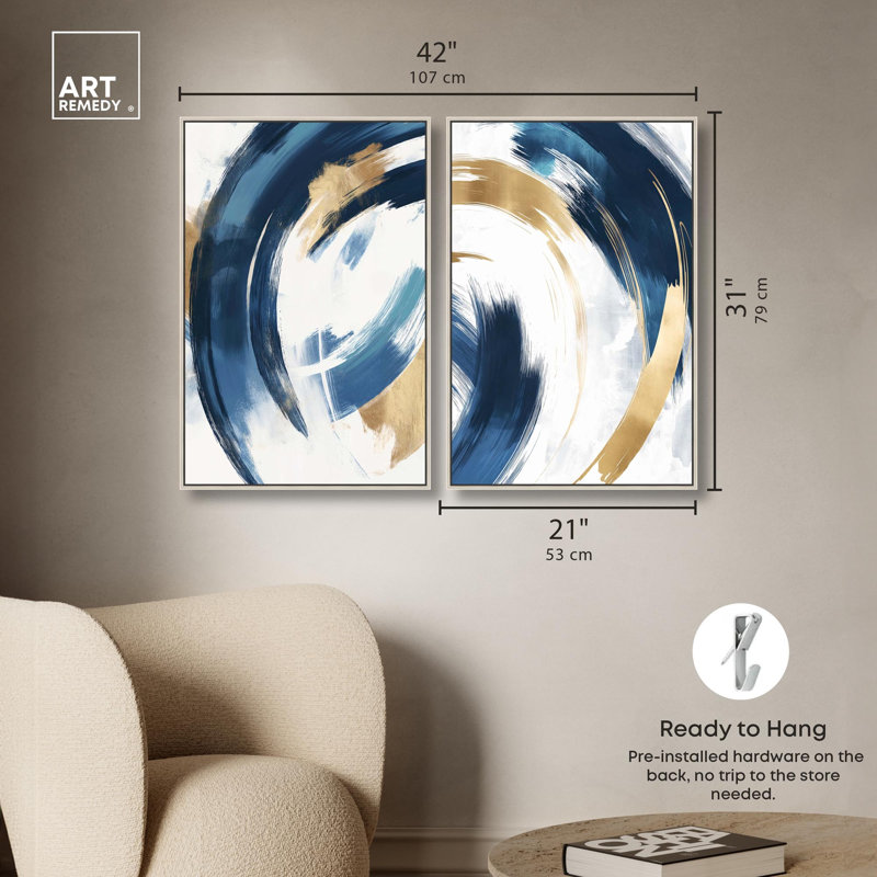 «Abstract Symphony Duo», ensemble de décorations murales modernes sur toile par Art Remedy, cadre argenté, 20 x 30