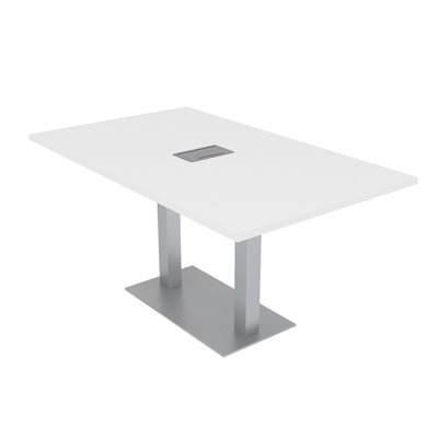 Rectangle Conference Table with Double Metal Post Base | Electrical Unit by Inbox Zero