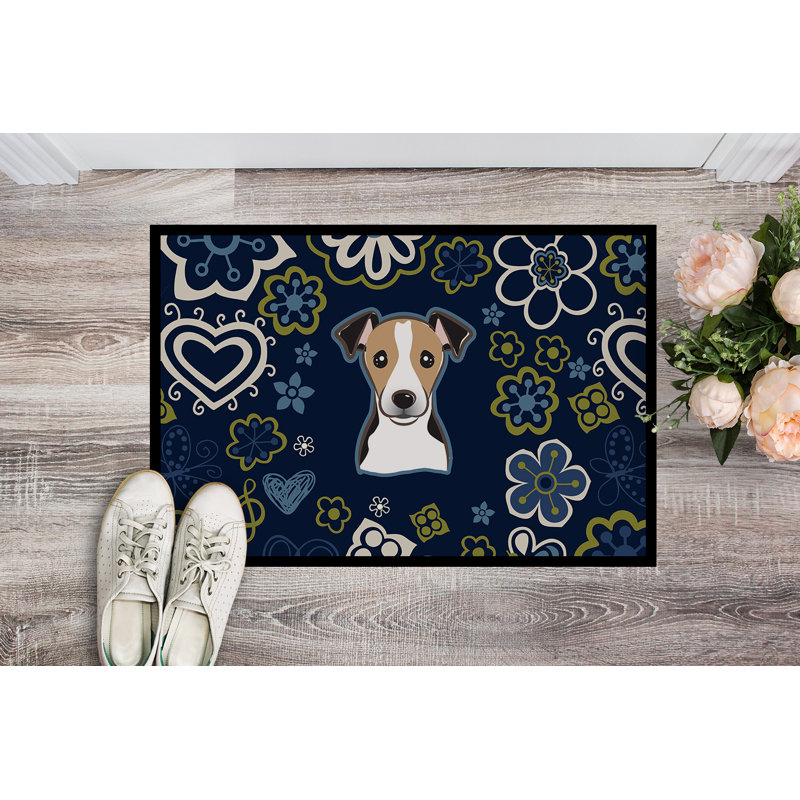Tapis d'extérieur antidérapant Toluca, L 18 po x L 27 po, Jack Russell terrier noir