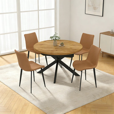 47.1"-63.1" Extendable Dining Table Set,5-Piece Rectangle Kitchen Table with 4 Upholstered Dining Chairs 