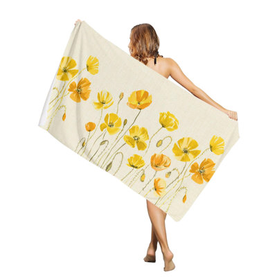 Serviette de plage surdimensionnée à motif floral jaune printanier, séchage rapide, absorbante et douce, idéale pour la piscine et le bain (127 x 152 cm). Un sac en toile assorti vous sera offert.