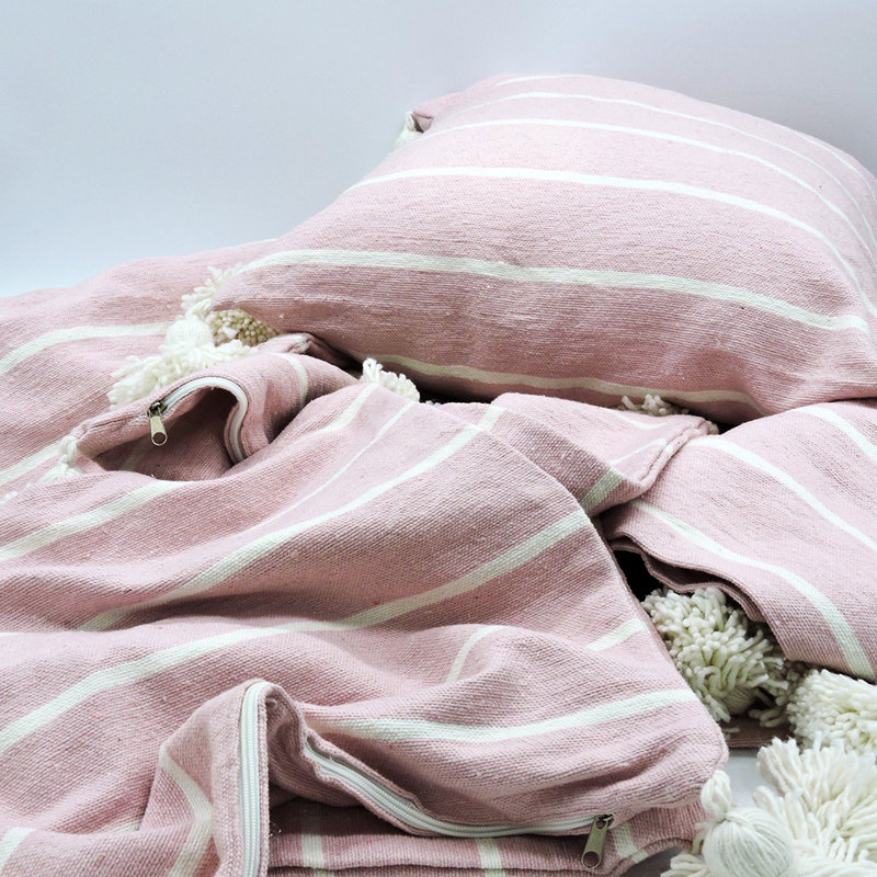 Square Indoor/Outdoor Pillow Cover, Baby Pink/White