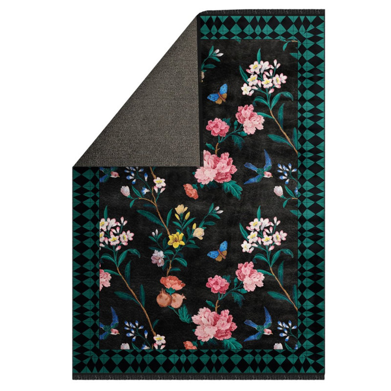 Karabag Multicolored Color Floral Design Carpet Machine Woven Polyester & Cotton Yarn Area Rugağ, Runner 3'3" x 9'10"