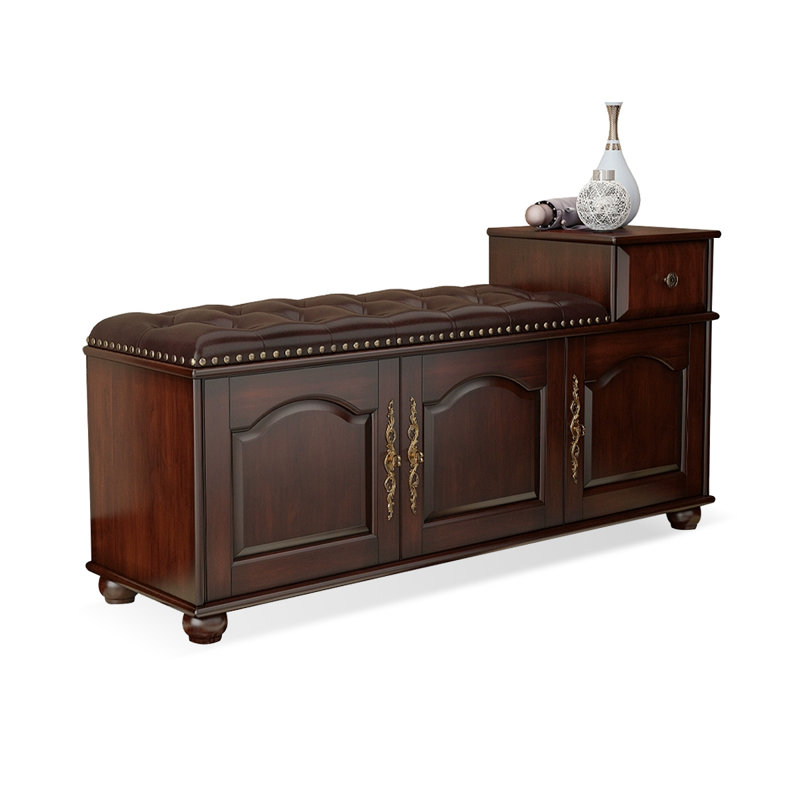 Walnut Upholstered Shoe Storage Bench