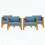 Fauteuil club d'extérieur en bois d'acacia avec coussin (ensemble de 4) - Finition teck, bleu-7951609