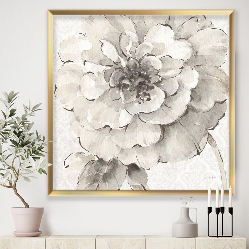 « indigold gris pivoines i »-image image sur toile, H 16 po x l 16 po x P 1 po, Cadre doré