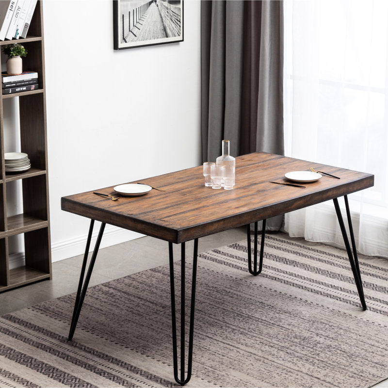 Ensemble de repas chic 6 pièces : table à pattes épingles, 4 chaises et banc, fini pin, style moderne