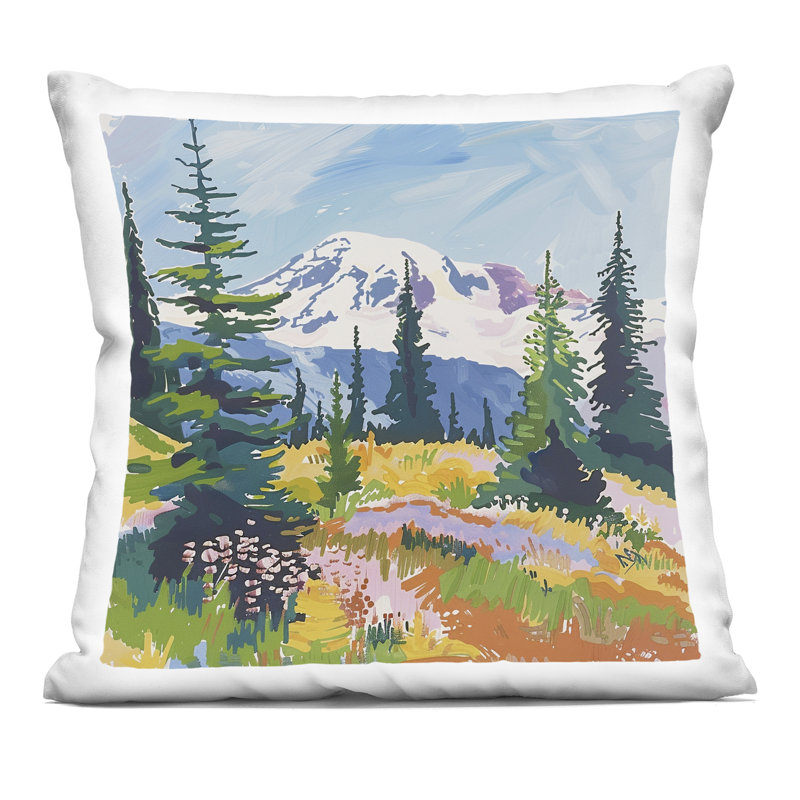 Coussin décoratif à imprimé moderne Modern Snow Capped Mountain, design par Walker Noble