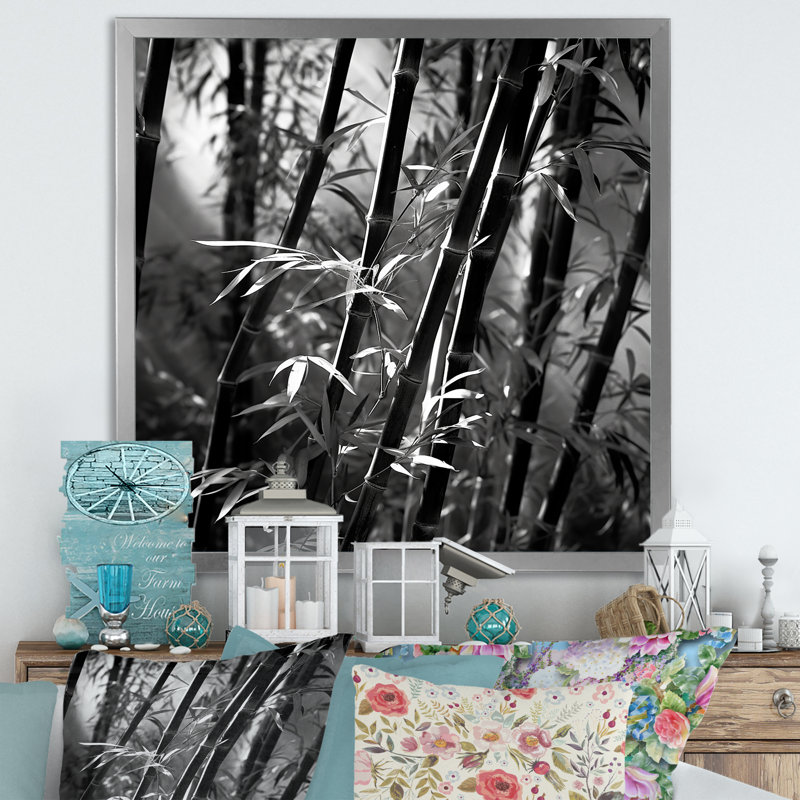 " Monochrome Bamboo Forest ", Black Picture Framed, 16" H x 16" W