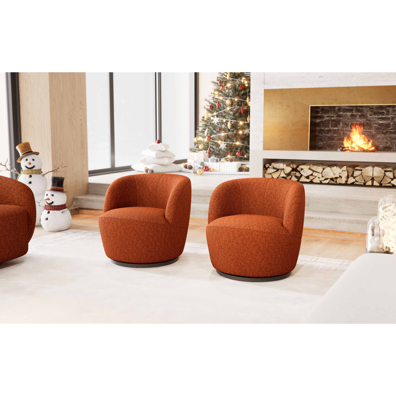 Nen Upholstered Swivel Accent Chairs, Boucle Swivel Barrel Chair, Accent Arm Chairs for Small Space, Burnt Orange