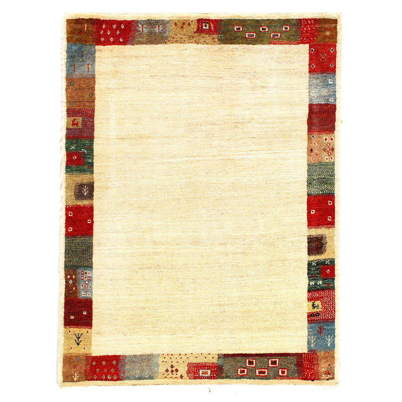 Ivory Hand Knotted Persian gabbeh Rug 3'4"X 4'5'