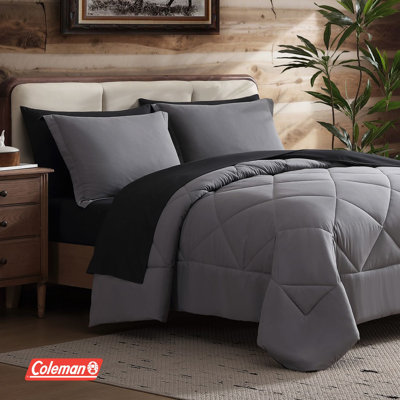 Coleman® 5 Piece Reversible Comforter & Sheet Set, All Season Bedding Set - Twin, Black/Grey