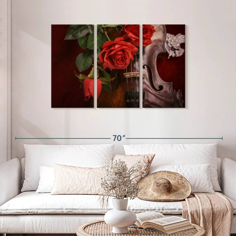 Abarca roses et violon, H 28 po x l 45 po