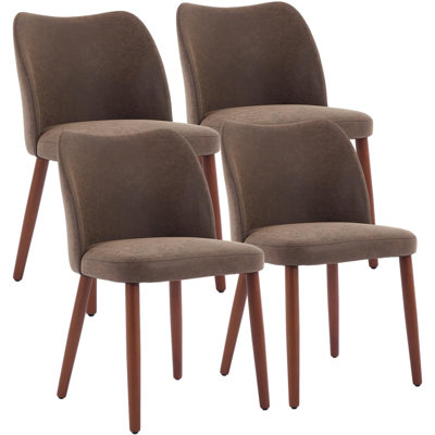 Ensemble de 4 chaises de salle à manger, chaise rembourrée en lin avec pieds en bois massif, dossier à oreilles et chaise de cuisine en bois